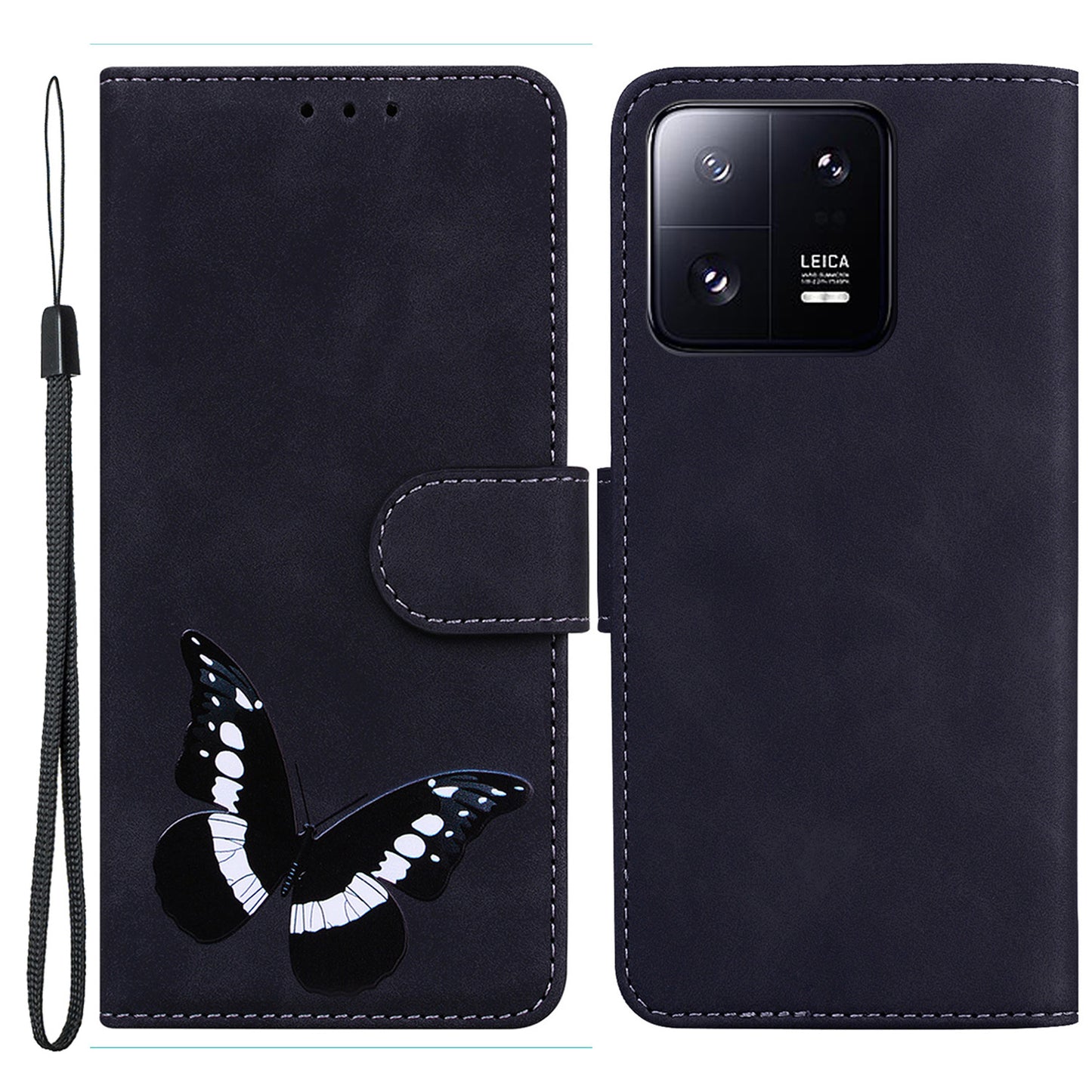 For Xiaomi 13 Pro 5G Leather Phone Cover Butterfly Printing Wallet Stand Anti-drop Phone Case