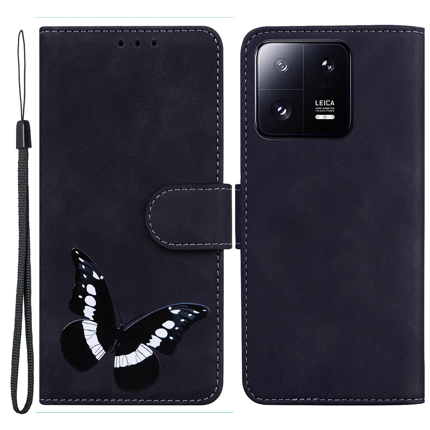 For Xiaomi 13 Pro 5G Leather Phone Cover Butterfly Printing Wallet Stand Anti-drop Phone Case