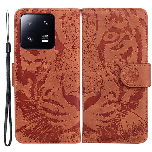 For Xiaomi 13 Pro 5G Cell Phone Case Tiger Imprinted PU Leather Wallet Stand Protective Cover