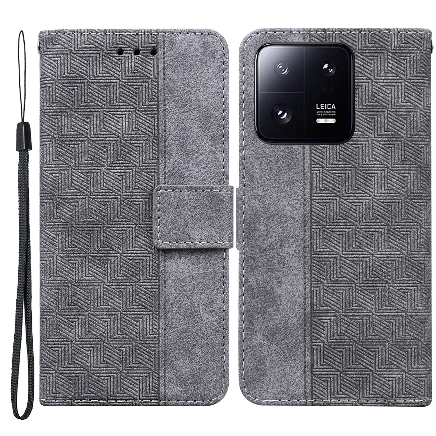 For Xiaomi 13 Pro 5G Magnetic Closure Phone Case Leather Imprinted Geometry Pattern Stand Wallet Shell
