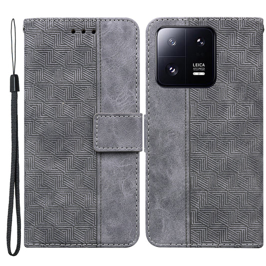 For Xiaomi 13 Pro 5G Magnetic Closure Phone Case Leather Imprinted Geometry Pattern Stand Wallet Shell
