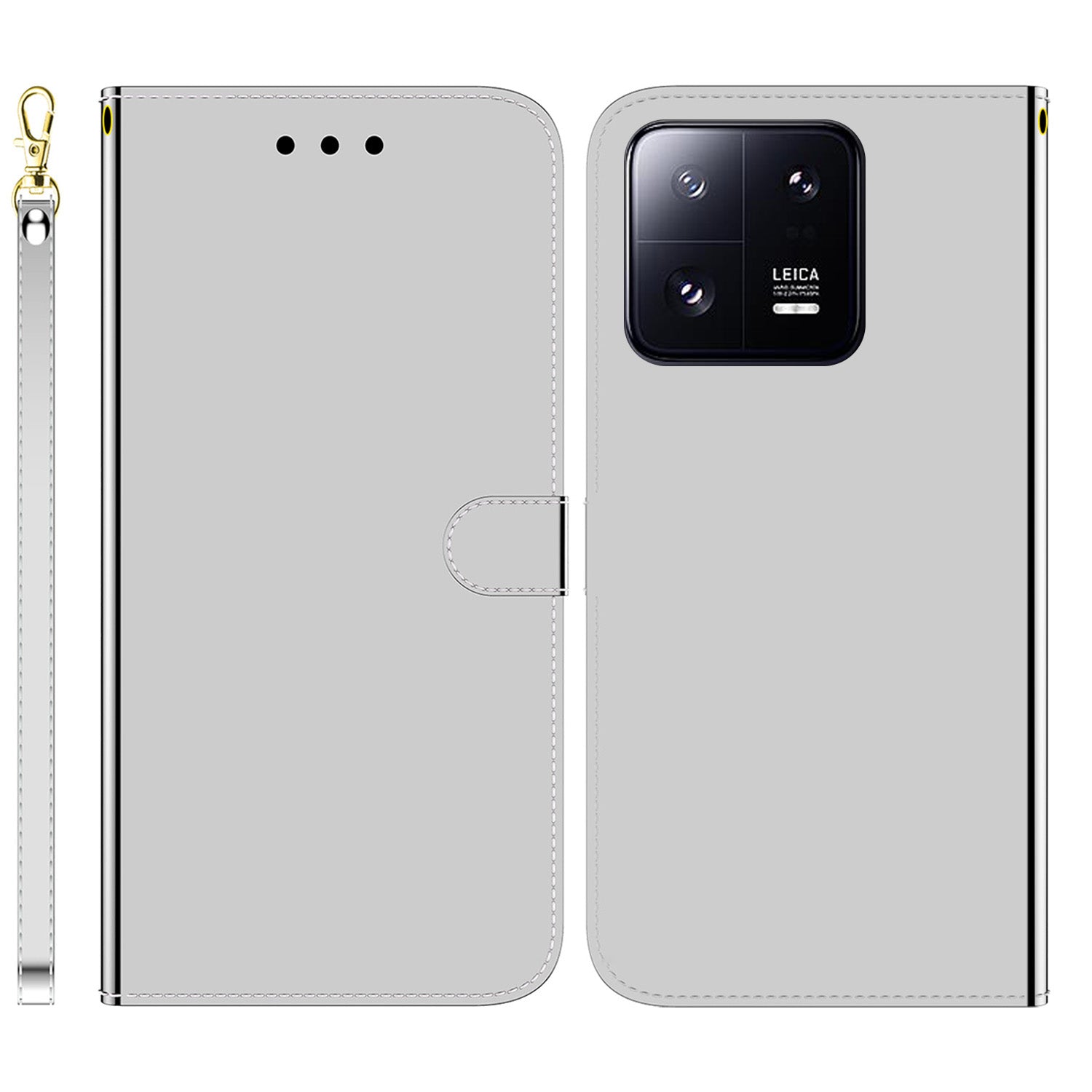 For Xiaomi 13 Pro 5G Leather Phone Case Mirror-like Surface Wallet Stand Phone Cover