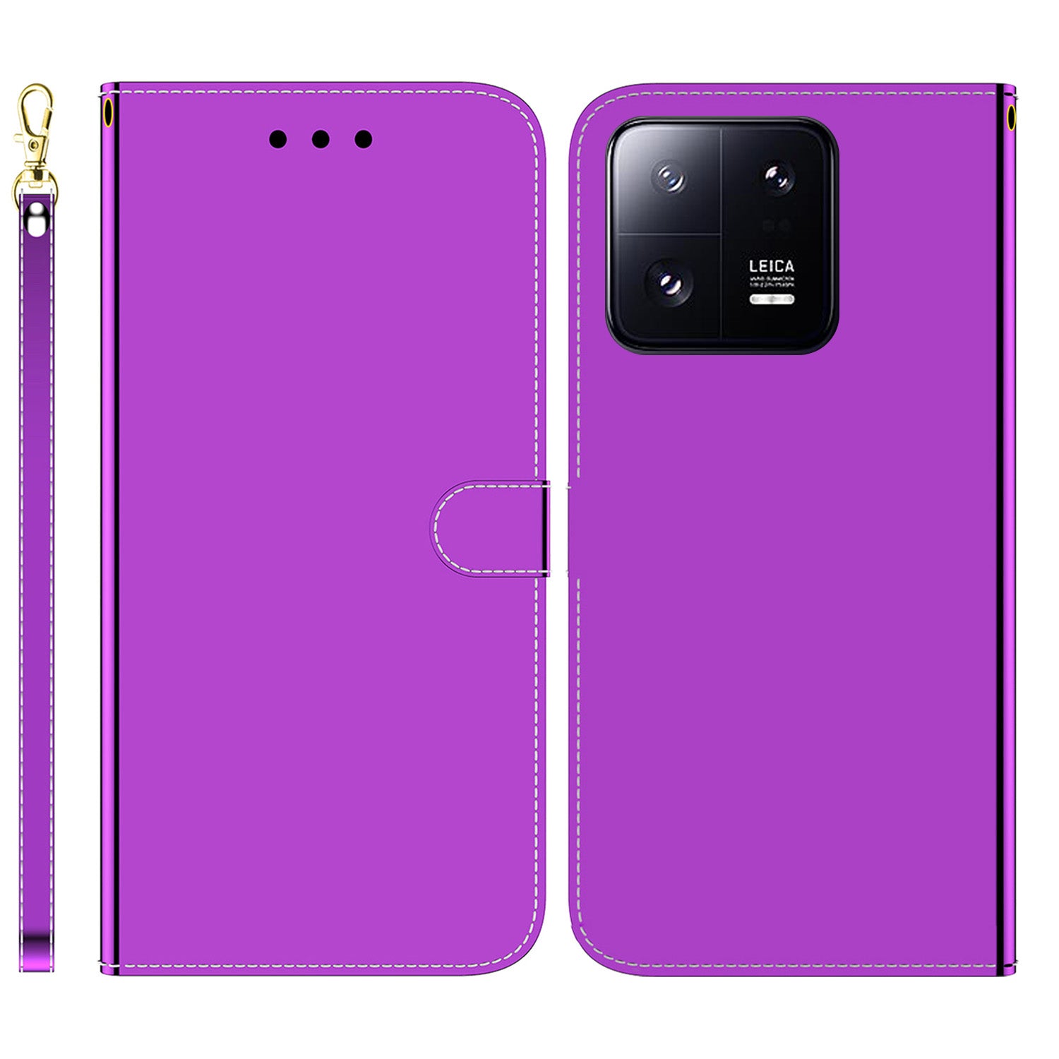For Xiaomi 13 Pro 5G Leather Phone Case Mirror-like Surface Wallet Stand Phone Cover