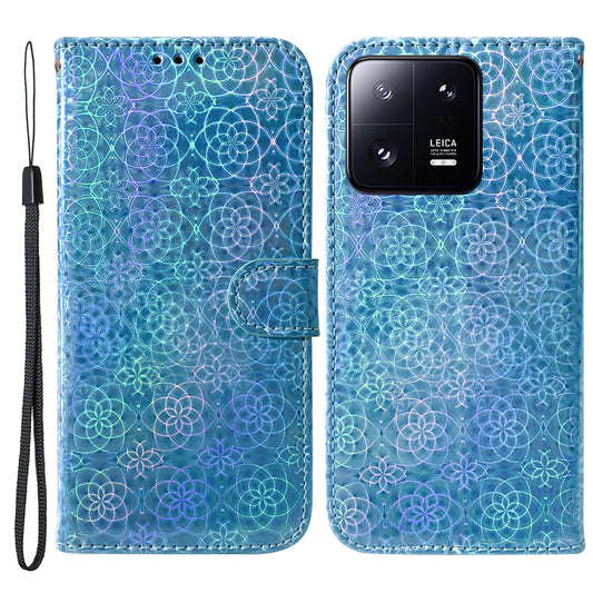 For Xiaomi 13 Pro 5G Stand Phone Wallet Cover Dazzling Flower Pattern PU Leather Cell Phone Case