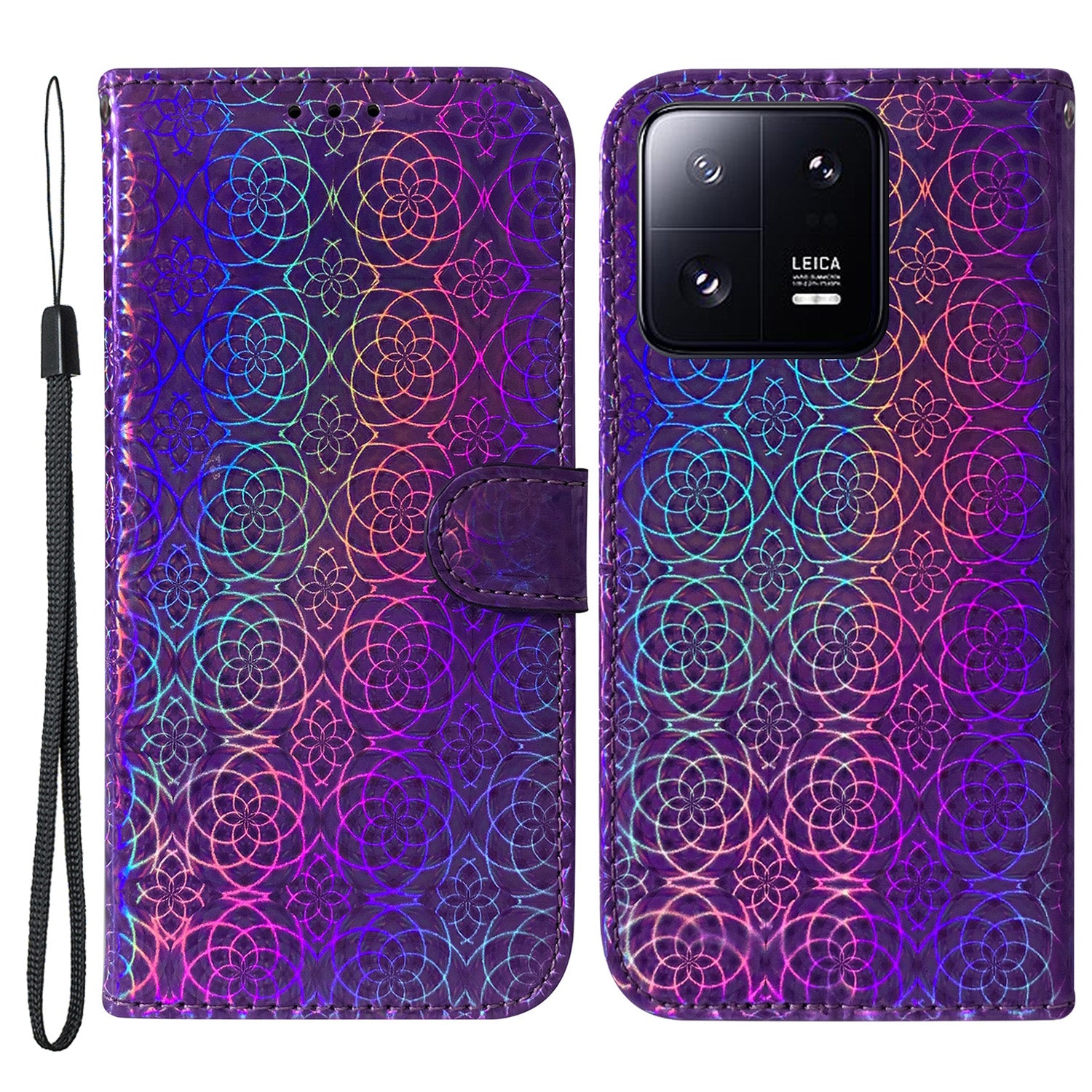 For Xiaomi 13 Pro 5G Stand Phone Wallet Cover Dazzling Flower Pattern PU Leather Cell Phone Case