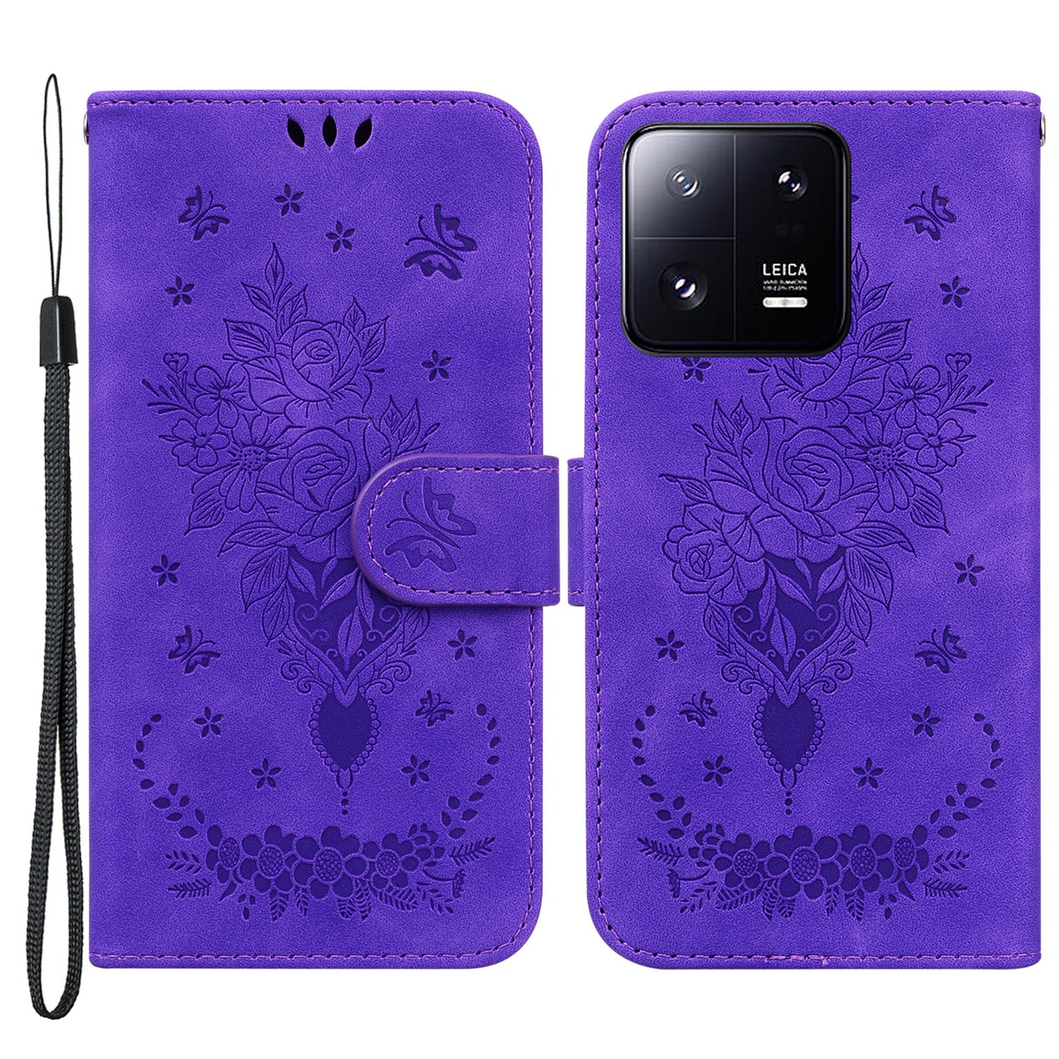 For Xiaomi 13 Pro 5G Leather Phone Case Stand Wallet Rose Butterfly Imprinted Cell Phone Cover