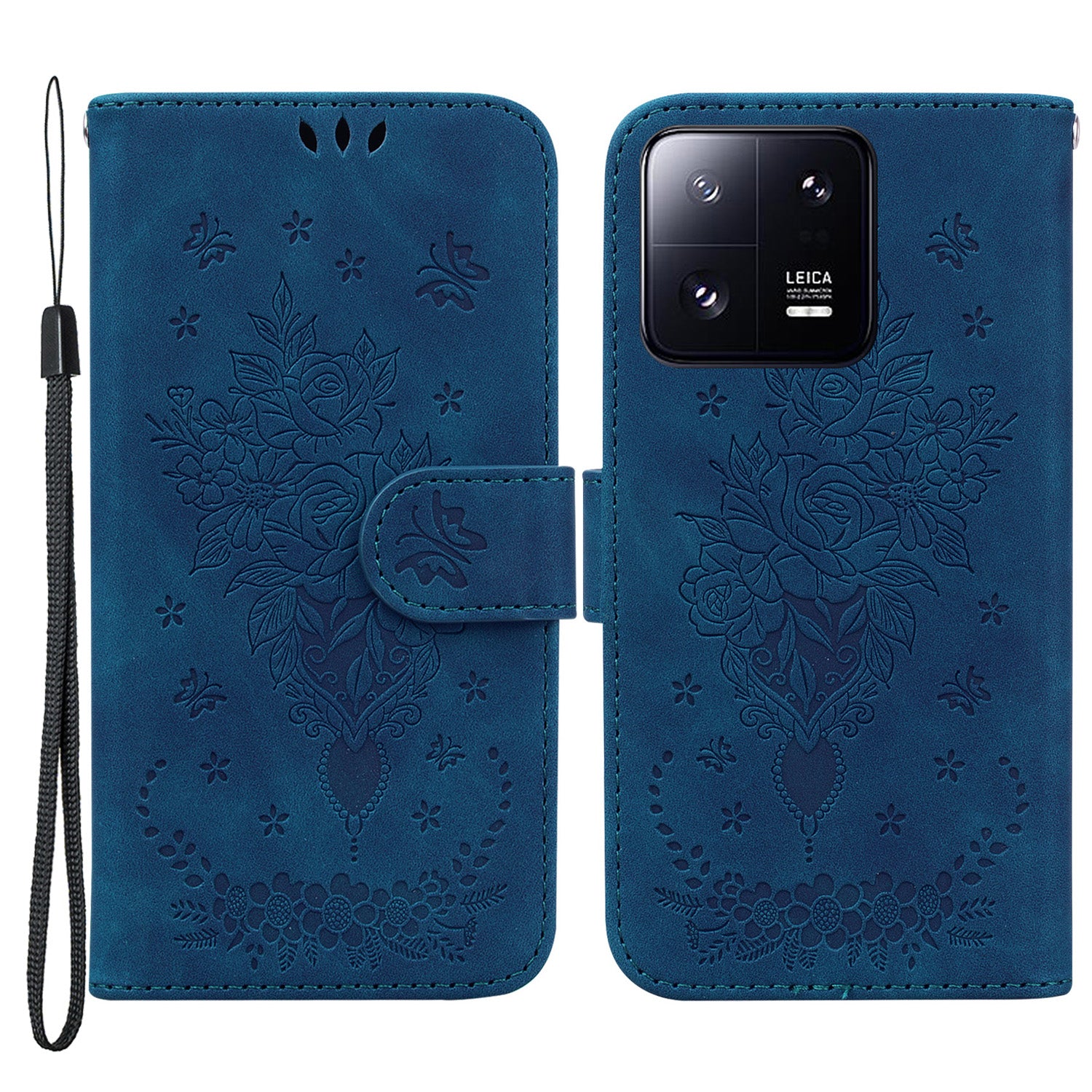 For Xiaomi 13 Pro 5G Leather Phone Case Stand Wallet Rose Butterfly Imprinted Cell Phone Cover