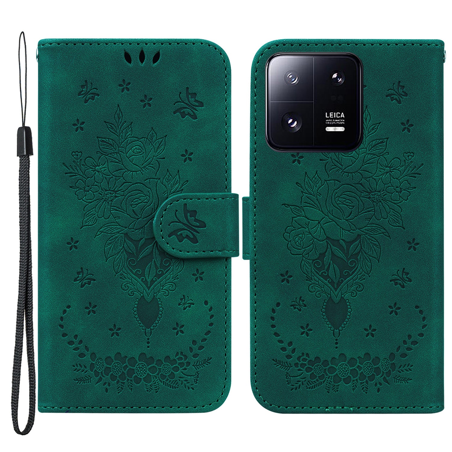 For Xiaomi 13 Pro 5G Leather Phone Case Stand Wallet Rose Butterfly Imprinted Cell Phone Cover