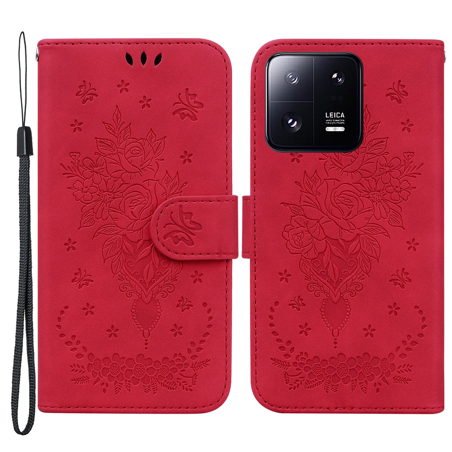 For Xiaomi 13 Pro 5G Leather Phone Case Stand Wallet Rose Butterfly Imprinted Cell Phone Cover