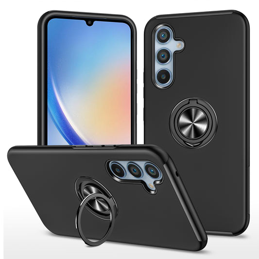 For Samsung Galaxy A34 5G Rotary Ring Kickstand Phone Case PC+TPU Anti-drop Back Cover