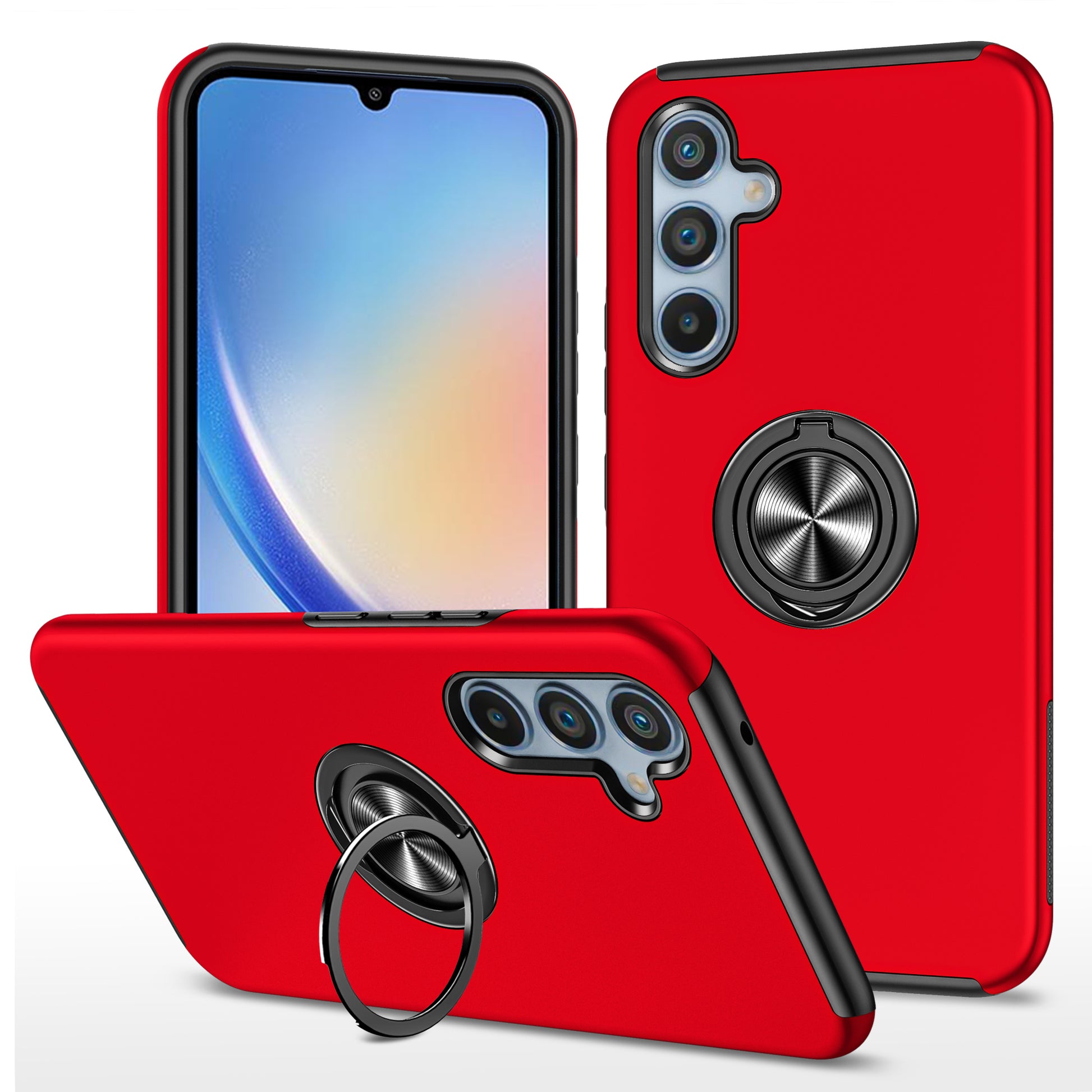 For Samsung Galaxy A34 5G Rotary Ring Kickstand Phone Case PC+TPU Anti-drop Back Cover
