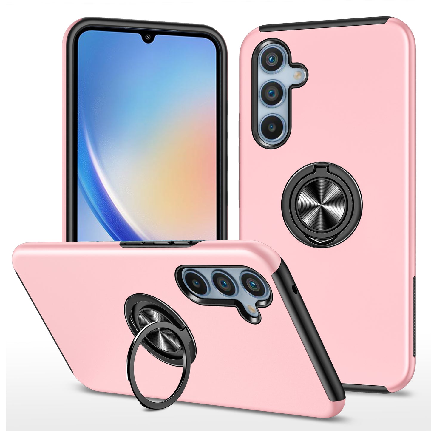 For Samsung Galaxy A34 5G Rotary Ring Kickstand Phone Case PC+TPU Anti-drop Back Cover