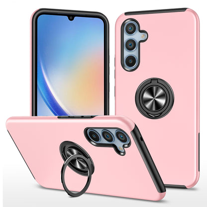 For Samsung Galaxy A34 5G Rotary Ring Kickstand Phone Case PC+TPU Anti-drop Back Cover