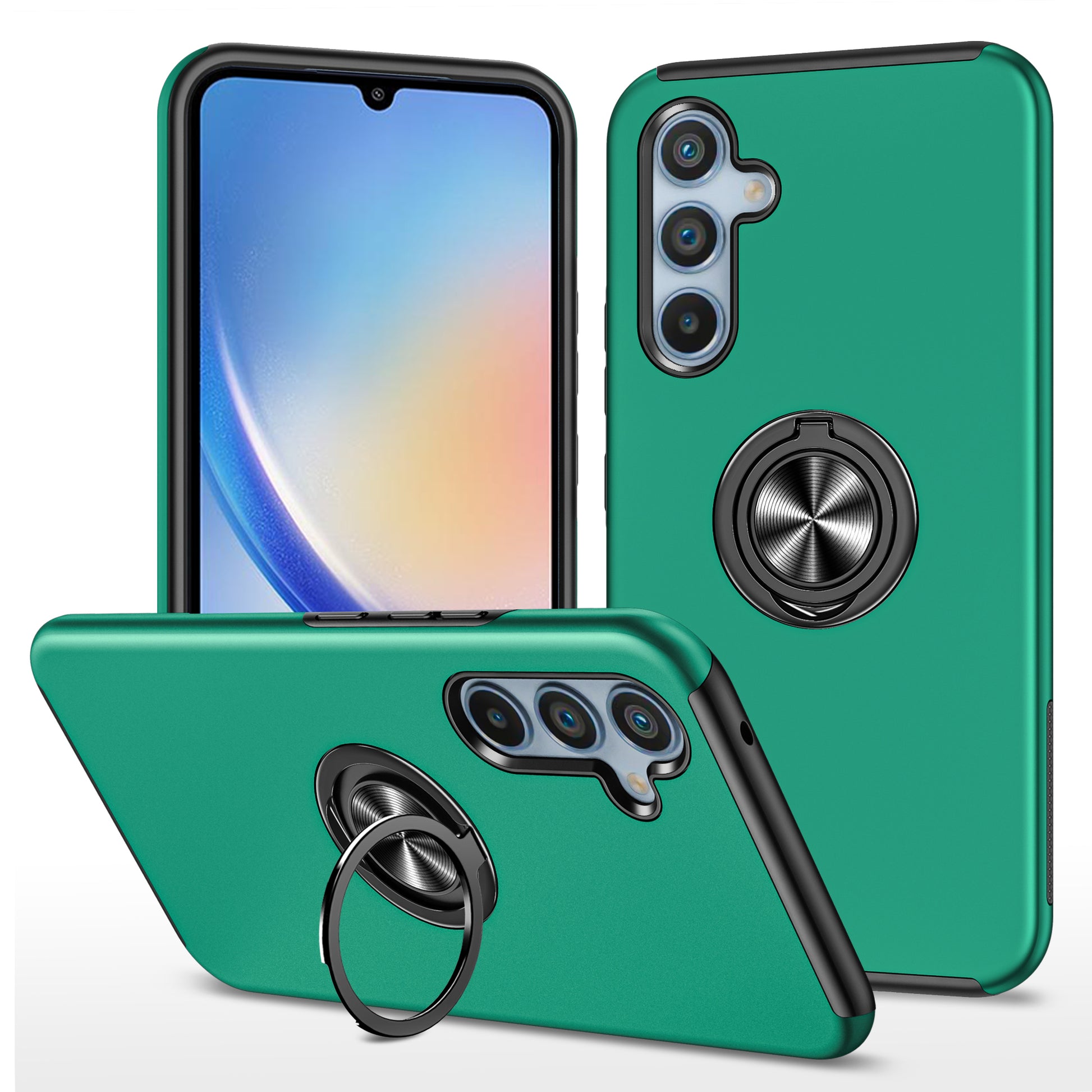 For Samsung Galaxy A34 5G Rotary Ring Kickstand Phone Case PC+TPU Anti-drop Back Cover