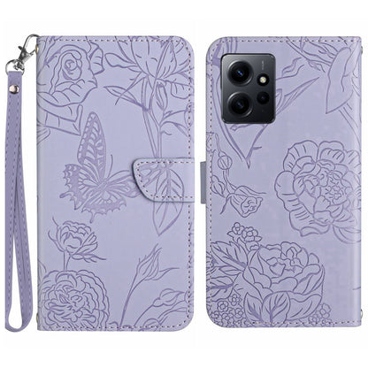 HT03 Wallet Phone Case For Xiaomi Redmi Note 12 4G Imprinted Skin-touch Leather Phone Stand Cover with Wrist Strap