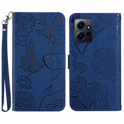 HT03 Wallet Phone Case For Xiaomi Redmi Note 12 4G Imprinted Skin-touch Leather Phone Stand Cover with Wrist Strap