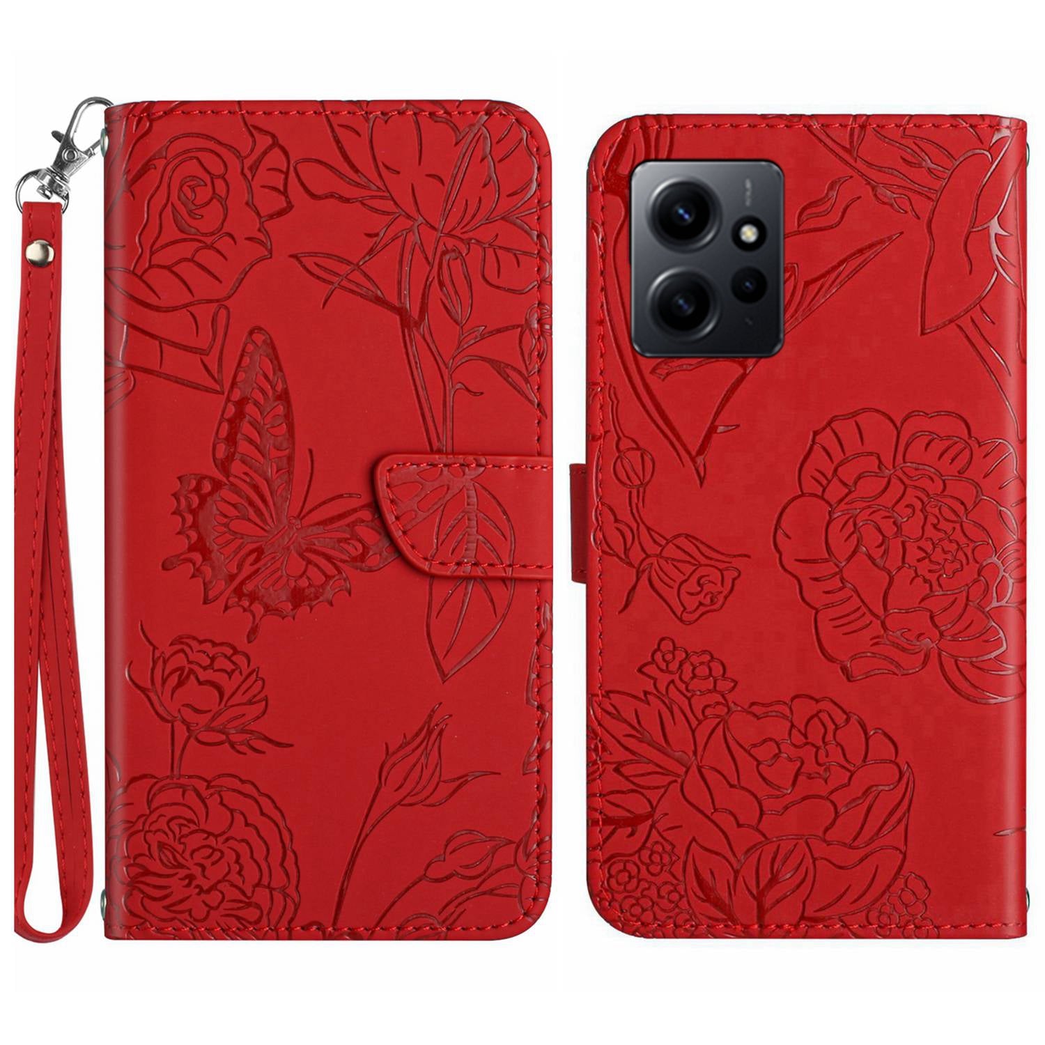 HT03 Wallet Phone Case For Xiaomi Redmi Note 12 4G Imprinted Skin-touch Leather Phone Stand Cover with Wrist Strap