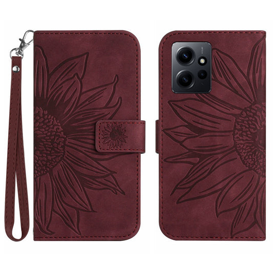 For Xiaomi Redmi Note 12 4G HT04 PU Leather Wallet Phone Case Sunflower Imprinted Stand Cover
