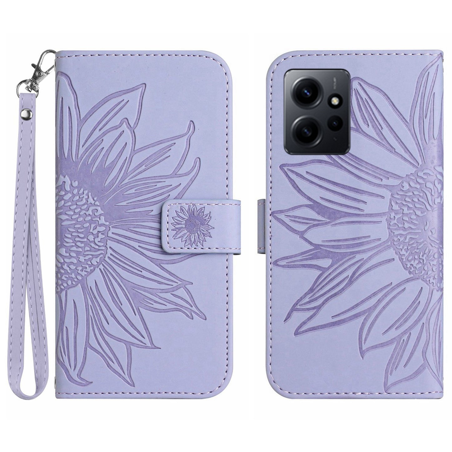 For Xiaomi Redmi Note 12 4G HT04 PU Leather Wallet Phone Case Sunflower Imprinted Stand Cover