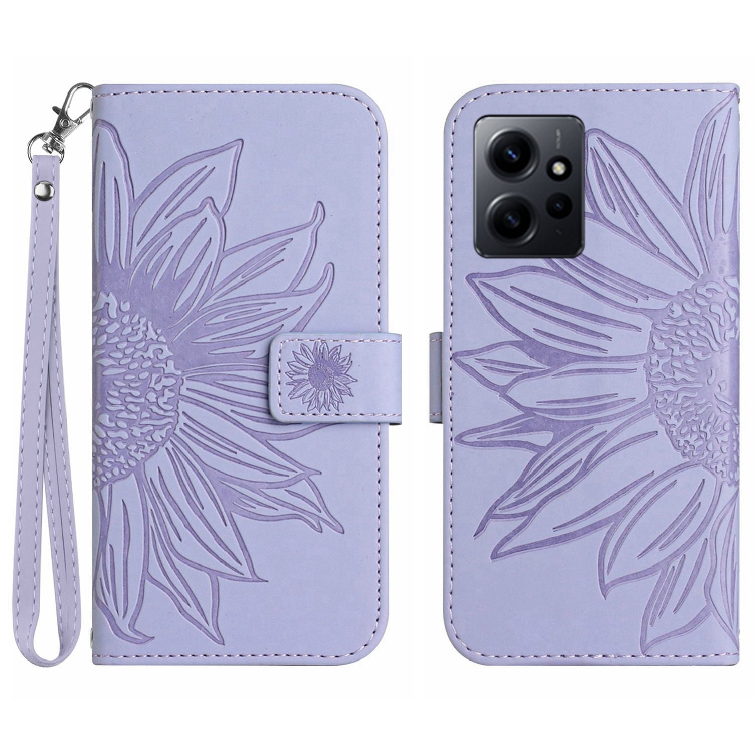 For Xiaomi Redmi Note 12 4G HT04 PU Leather Wallet Phone Case Sunflower Imprinted Stand Cover