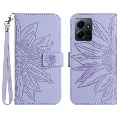 For Xiaomi Redmi Note 12 4G HT04 PU Leather Wallet Phone Case Sunflower Imprinted Stand Cover