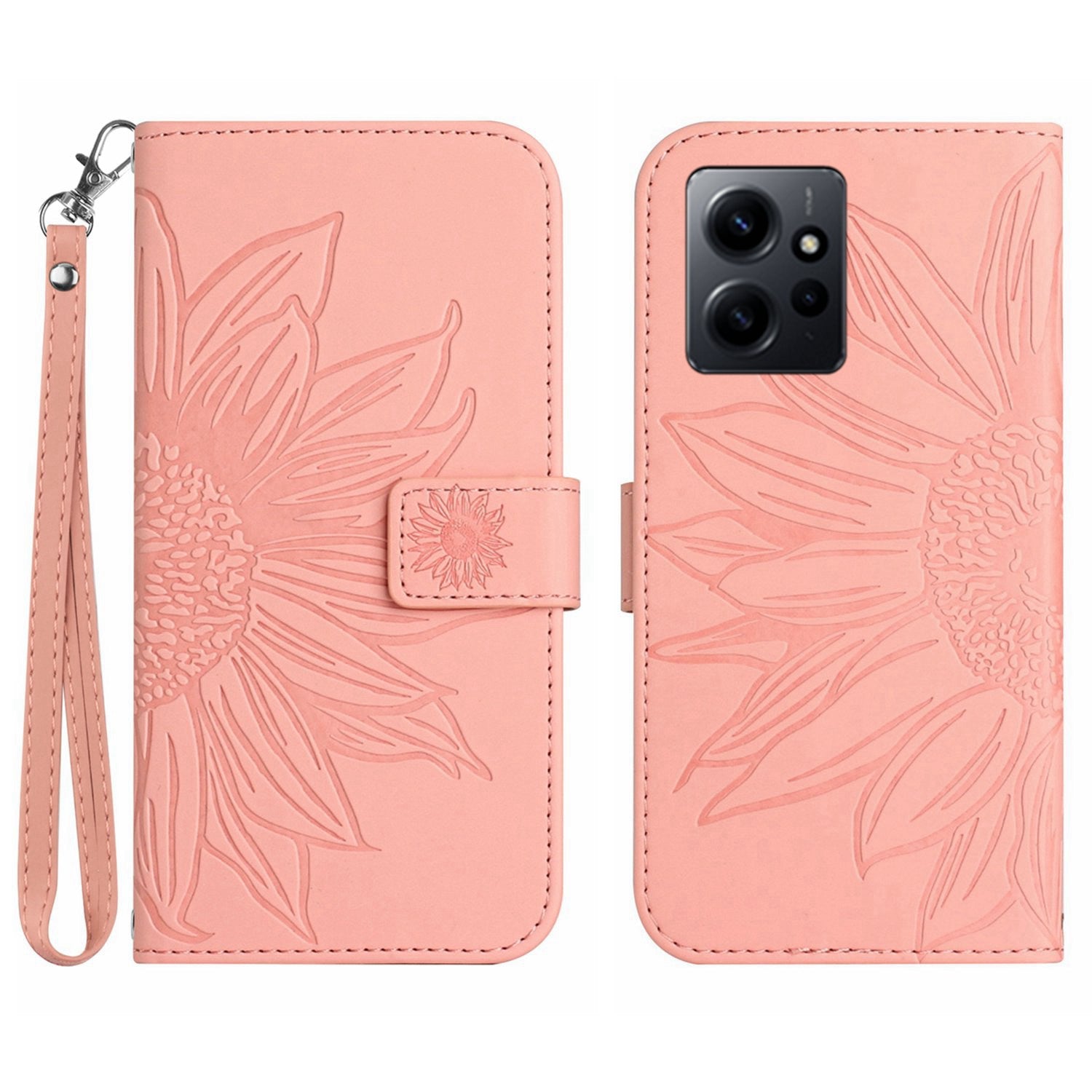 For Xiaomi Redmi Note 12 4G HT04 PU Leather Wallet Phone Case Sunflower Imprinted Stand Cover