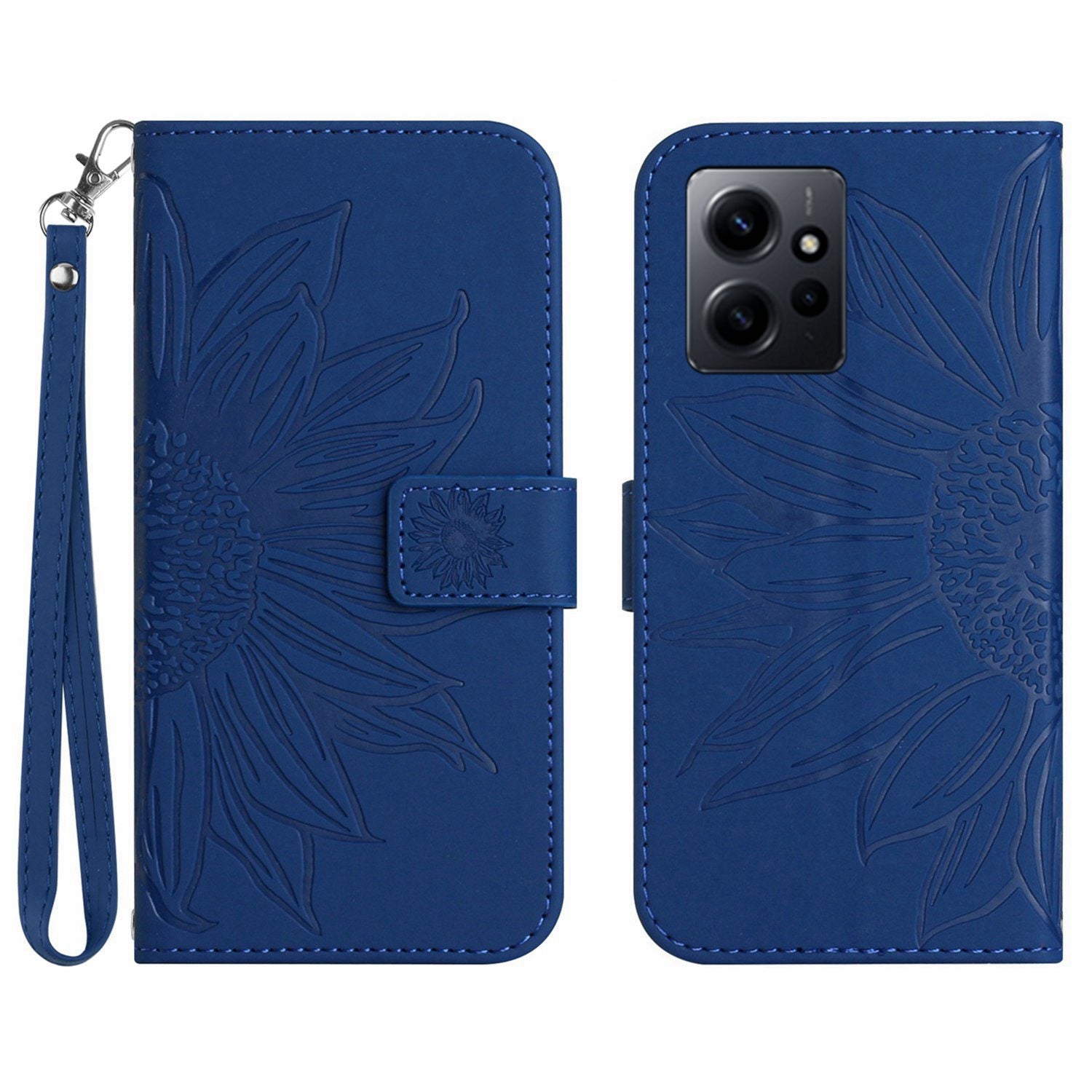 For Xiaomi Redmi Note 12 4G HT04 PU Leather Wallet Phone Case Sunflower Imprinted Stand Cover