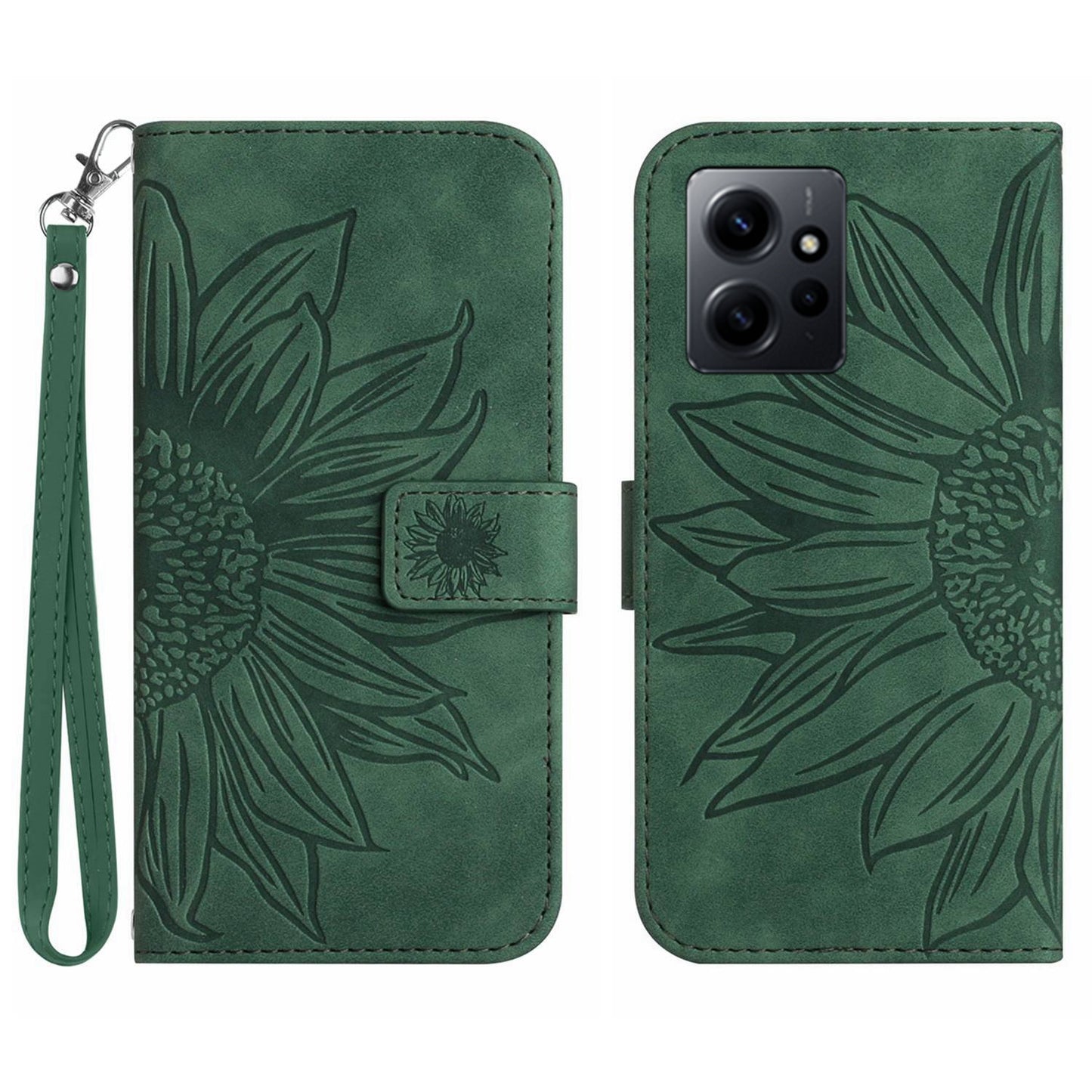 For Xiaomi Redmi Note 12 4G HT04 PU Leather Wallet Phone Case Sunflower Imprinted Stand Cover