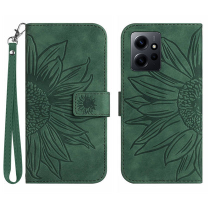 For Xiaomi Redmi Note 12 4G HT04 PU Leather Wallet Phone Case Sunflower Imprinted Stand Cover