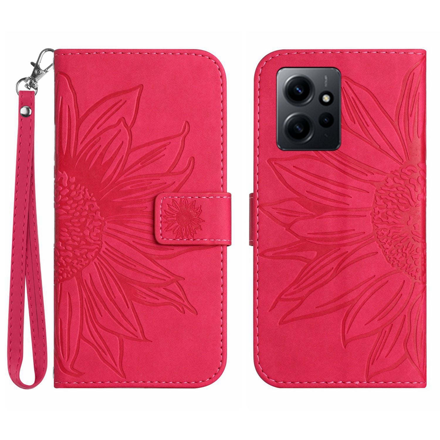 For Xiaomi Redmi Note 12 4G HT04 PU Leather Wallet Phone Case Sunflower Imprinted Stand Cover