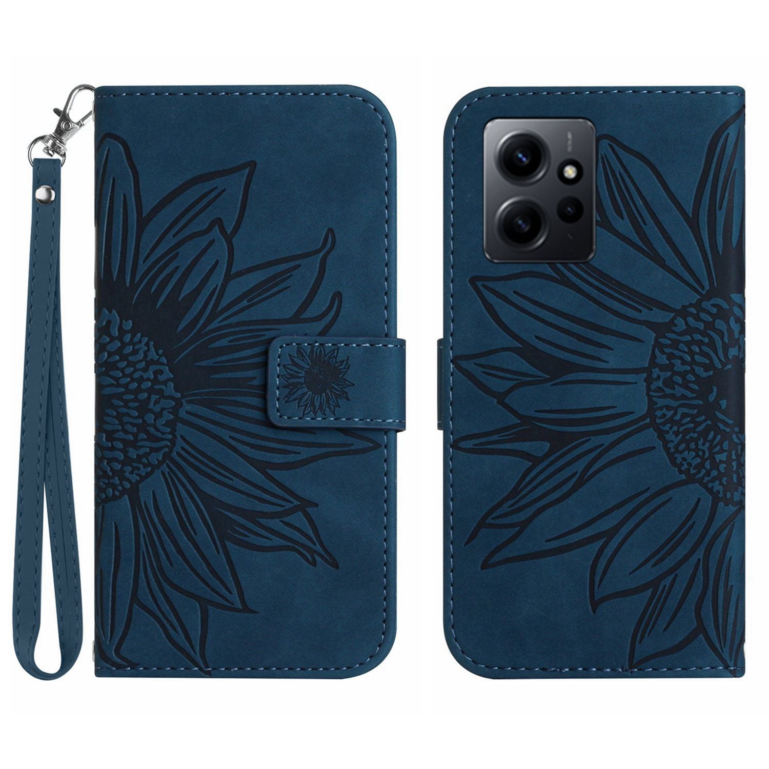 For Xiaomi Redmi Note 12 4G HT04 PU Leather Wallet Phone Case Sunflower Imprinted Stand Cover