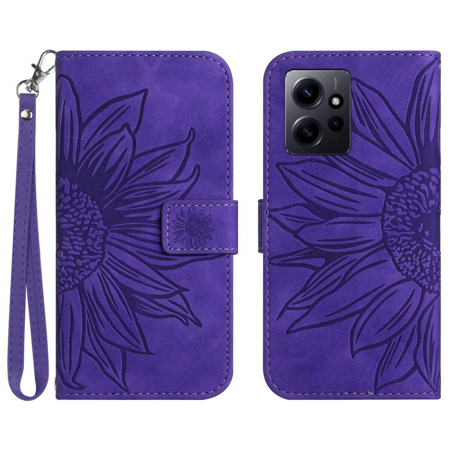 For Xiaomi Redmi Note 12 4G HT04 PU Leather Wallet Phone Case Sunflower Imprinted Stand Cover