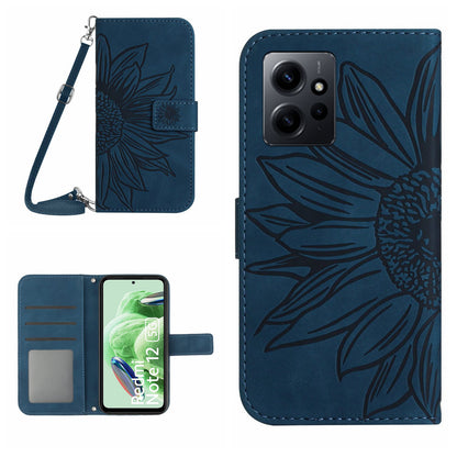 For Xiaomi Redmi Note 12 4G HT04 Sunflower Pattern Stand Cover Leather Wallet Phone Case with Shoulder Strap