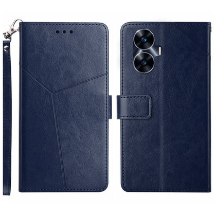 HT01 For Realme C55 Anti-drop Leather Phone Cover Imprinted Y-shaped Line Stand Wallet Phone Case