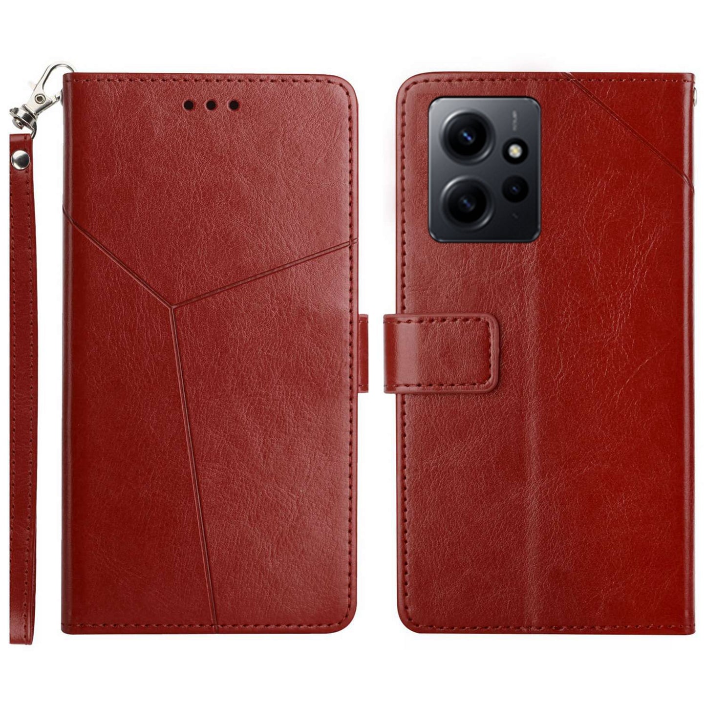 HT01 For Xiaomi Redmi Note 12 4G Imprinted Y-shaped Line Phone Cover Stand Wallet Leather Cell Phone Case