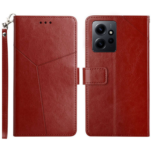 HT01 For Xiaomi Redmi Note 12 4G Imprinted Y-shaped Line Phone Cover Stand Wallet Leather Cell Phone Case