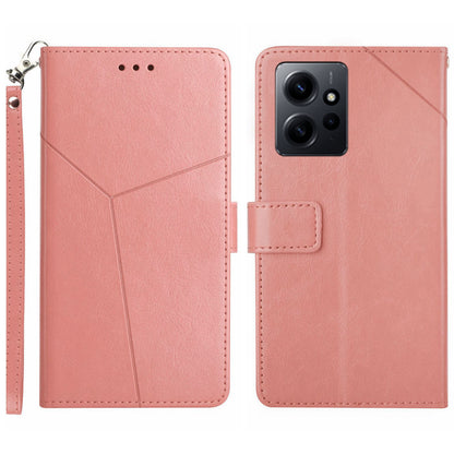 HT01 For Xiaomi Redmi Note 12 4G Imprinted Y-shaped Line Phone Cover Stand Wallet Leather Cell Phone Case