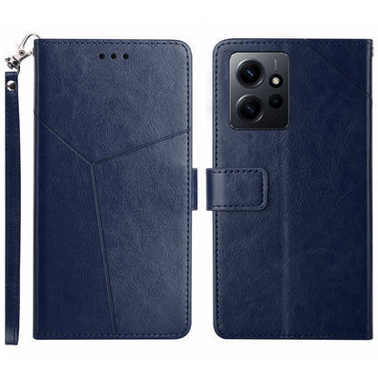 HT01 For Xiaomi Redmi Note 12 4G Imprinted Y-shaped Line Phone Cover Stand Wallet Leather Cell Phone Case