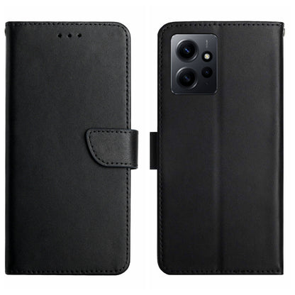 HT02 Cell Phone Cover for Xiaomi Redmi Note 12 4G , Genuine Leather Nappa Texture Wallet Stand Case