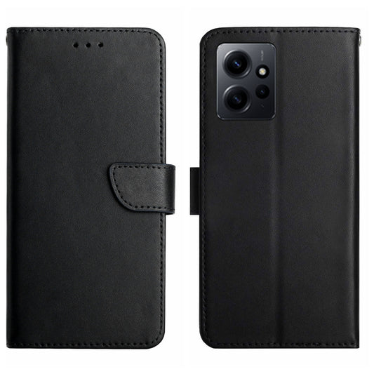 HT02 Cell Phone Cover for Xiaomi Redmi Note 12 4G , Genuine Leather Nappa Texture Wallet Stand Case