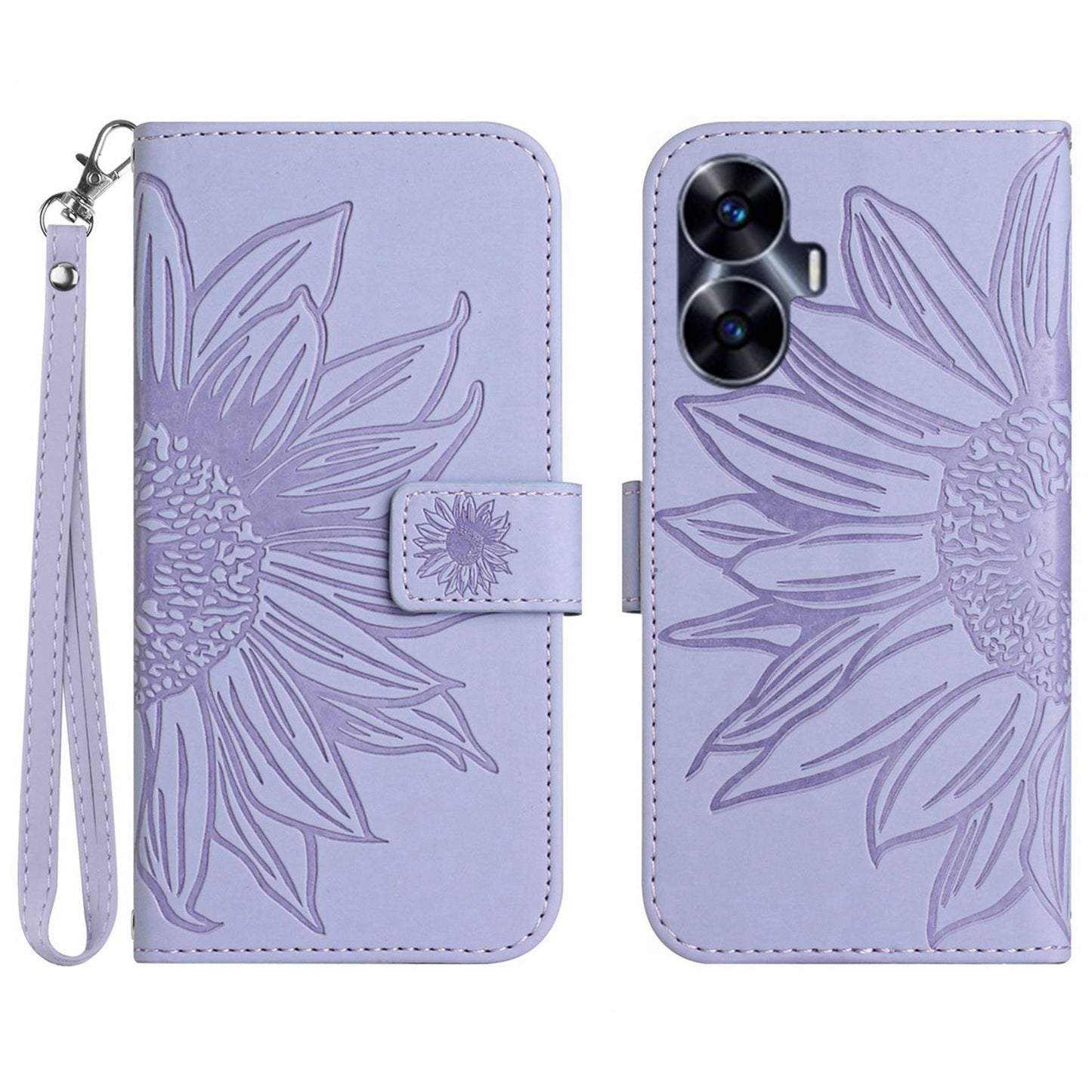 For Realme C55 HT04 Sunflower Pattern PU Leather Wallet Phone Case Flip Stand Cover