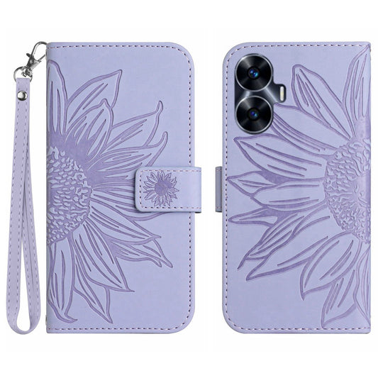 For Realme C55 HT04 Sunflower Pattern PU Leather Wallet Phone Case Flip Stand Cover