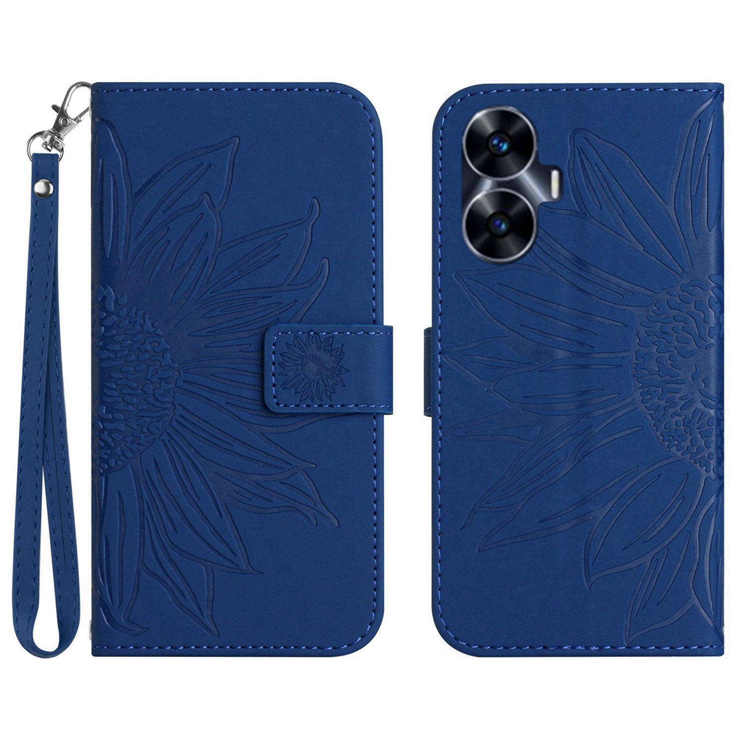 For Realme C55 HT04 Sunflower Pattern PU Leather Wallet Phone Case Flip Stand Cover
