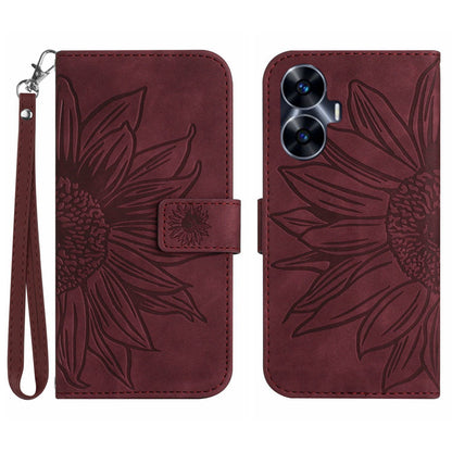 For Realme C55 HT04 Sunflower Pattern PU Leather Wallet Phone Case Flip Stand Cover