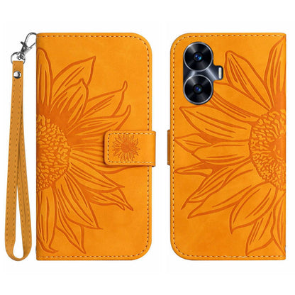 For Realme C55 HT04 Sunflower Pattern PU Leather Wallet Phone Case Flip Stand Cover