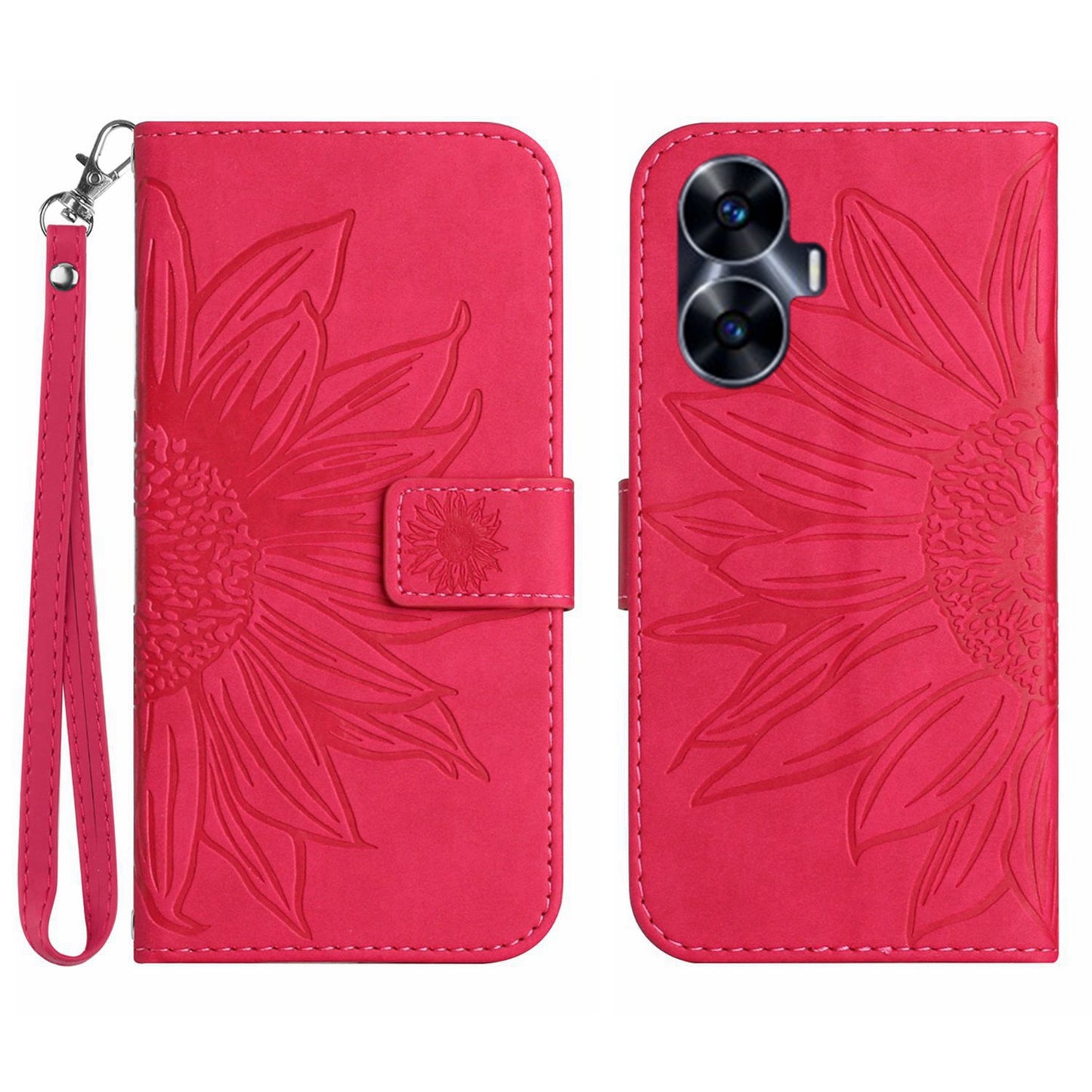 For Realme C55 HT04 Sunflower Pattern PU Leather Wallet Phone Case Flip Stand Cover