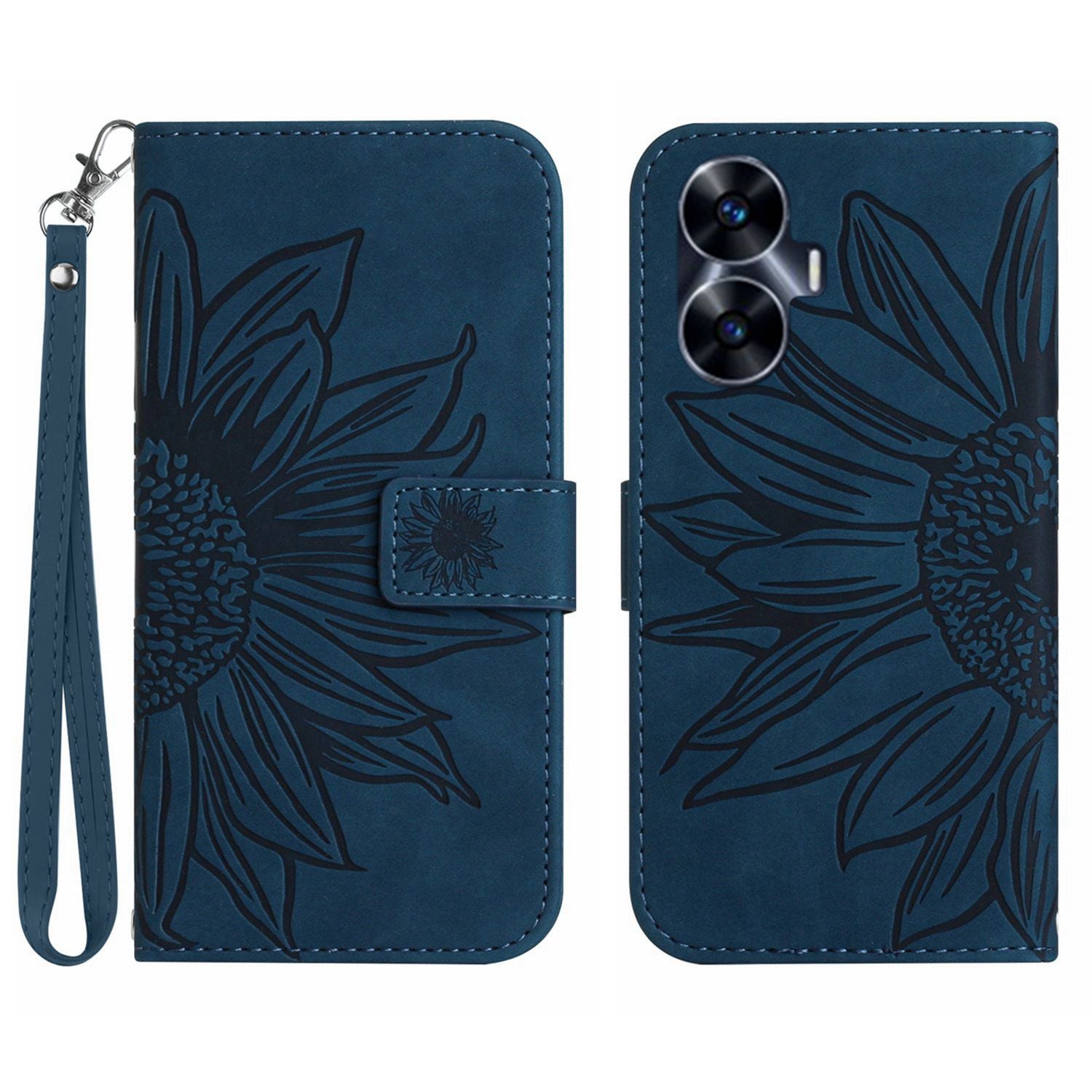 For Realme C55 HT04 Sunflower Pattern PU Leather Wallet Phone Case Flip Stand Cover