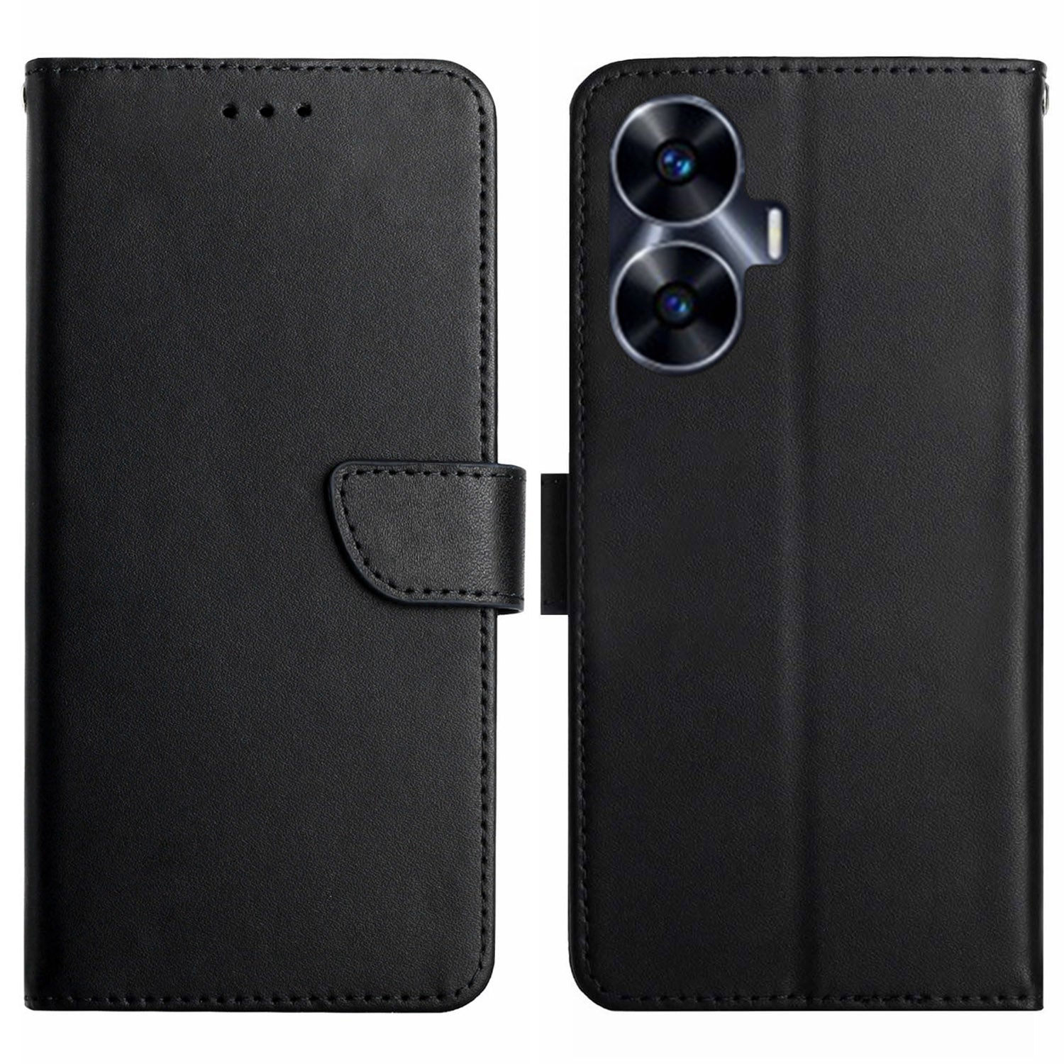 HT02 For Realme C55 Nappa Texture Phone Cover Genuine Leather Wallet Stand Phone Case