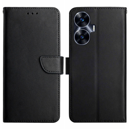 HT02 For Realme C55 Nappa Texture Phone Cover Genuine Leather Wallet Stand Phone Case