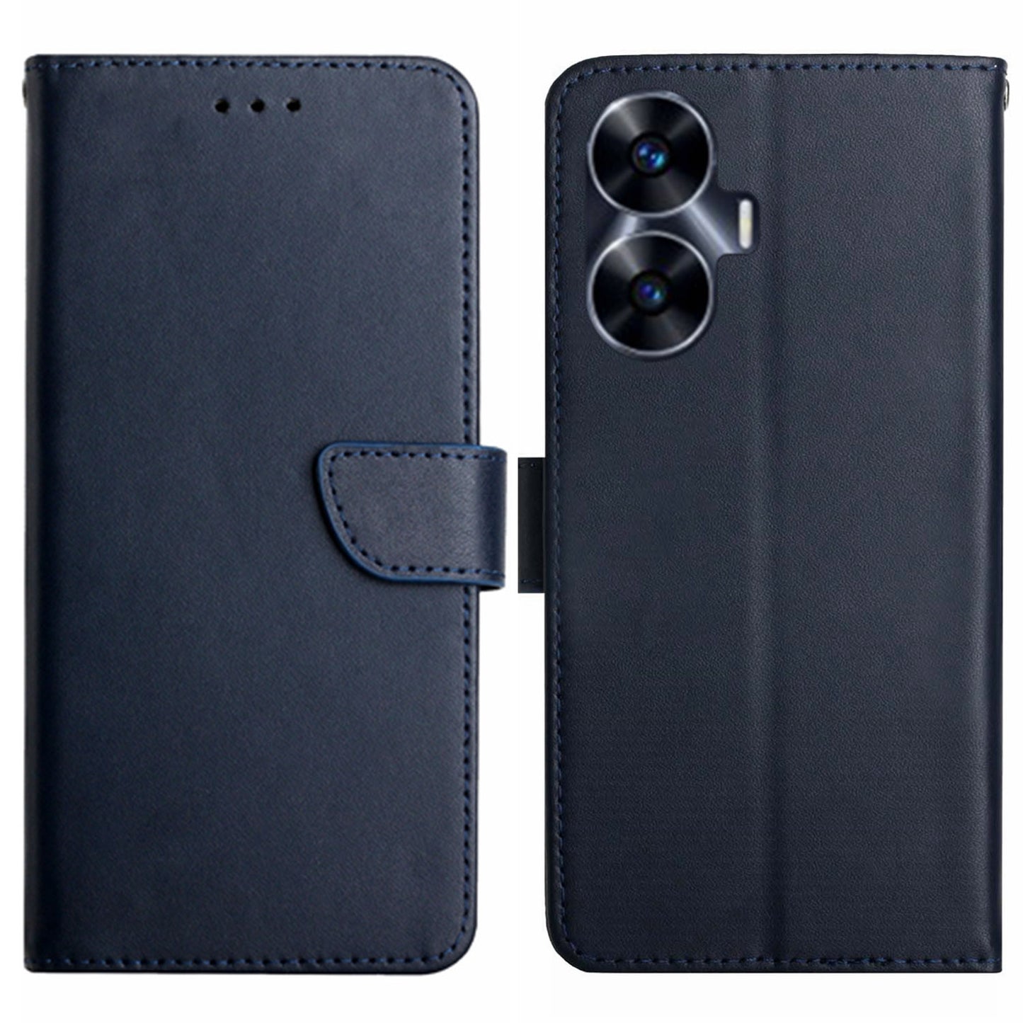 HT02 For Realme C55 Nappa Texture Phone Cover Genuine Leather Wallet Stand Phone Case